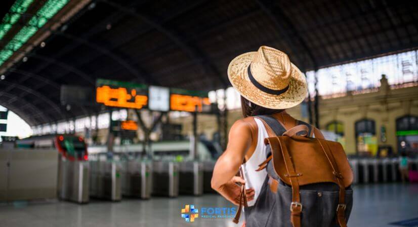 woman with backpack traveling